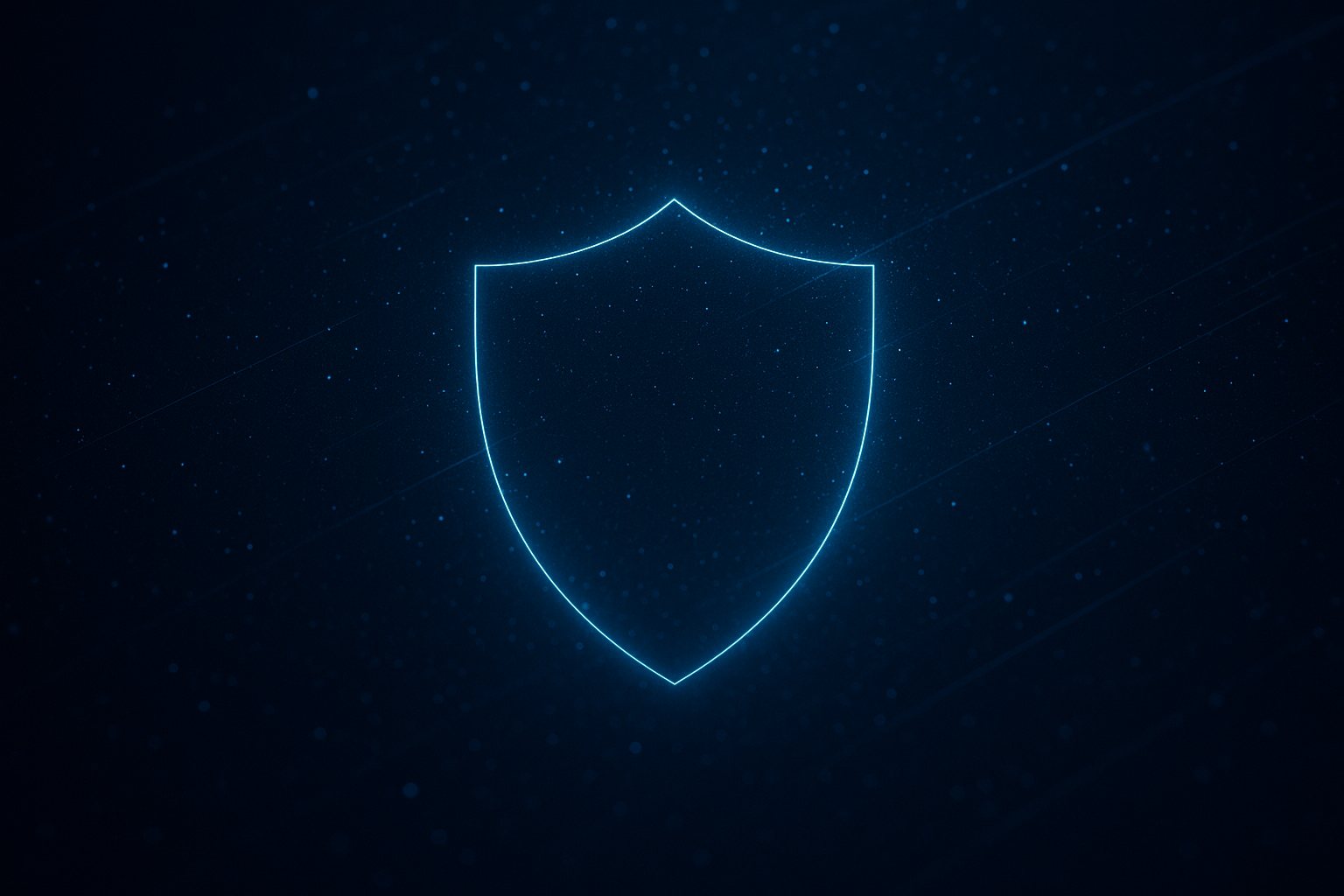 Blue light particles forming a shield on a navy background